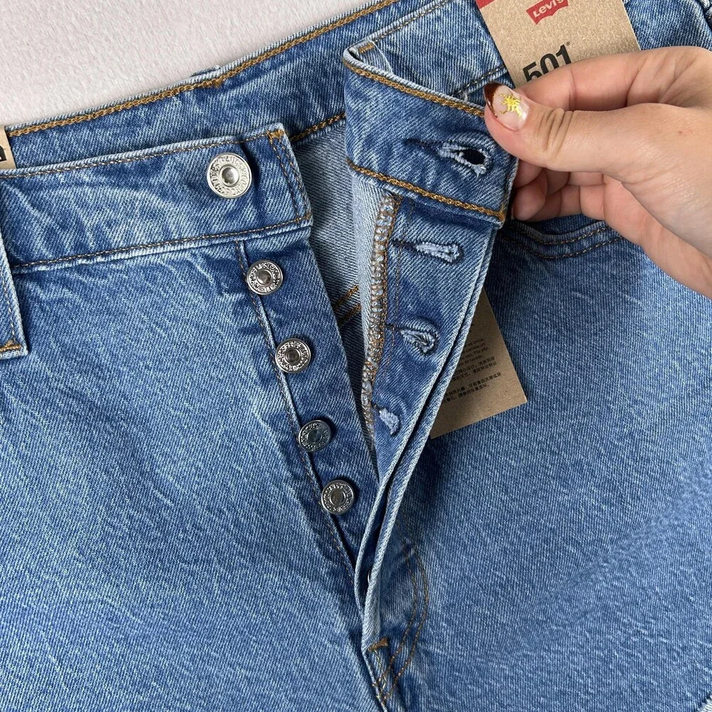 Levi's 501 Shorts Womens 34 Blue Denim High Rise Cutoff Button Fly Raw Hem